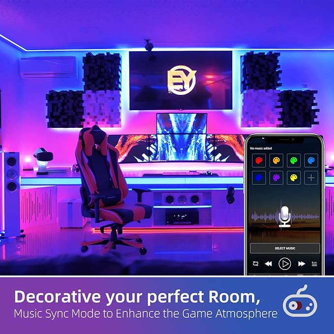 50ft WiFi LED Strip Lights - Music Sync RGB Color Changing for Bedroom WiFi APP for Controlling Decorative for Party, Christmas, Wedding for Indoor (WiFi Smart)