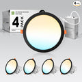 ASD 4 Pack 11/12 Inch LED Recessed Lighting 24W, 5 CCT 2700K-5000K CRI90+, IC Rated Ultra Thin Dimmable Ceiling Lights with J Box, Canless Wafer Downlight, Round Slim Panel Light, UL Listed, Black