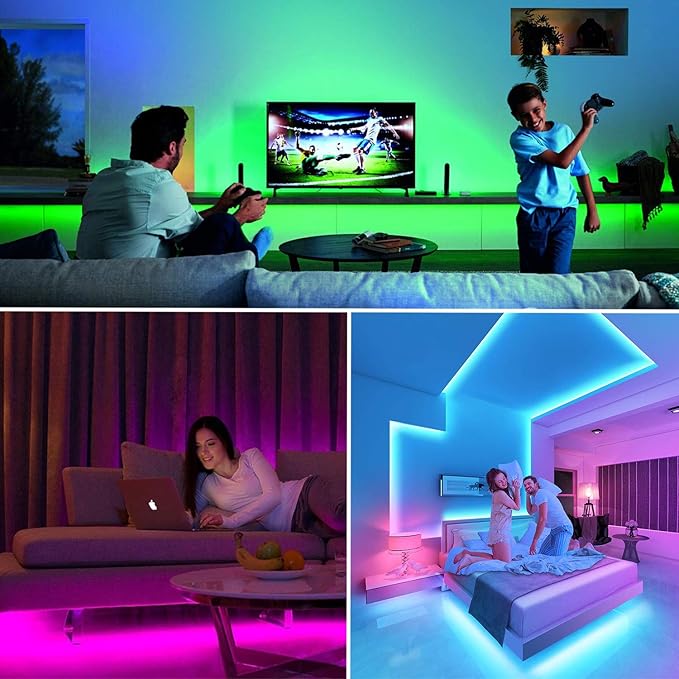 LED Rope Lights 50ft/15m RGB Dimmable Strip Lighting Kit, Flexible 450 LED, 110V, Waterproof, Male and Female connectors, Power Plug Built-in Fuse Design, Infrared Remote Control