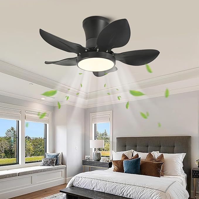 Ceiling Fans with Lights, Low Profile Ceiling Fan Light and Remote/APP Control, 6 Speeds Adjust, LED Dimmable 3 Color Changing, Modern Flush Mount Fandelier Ceiling Fan for Bedroom
