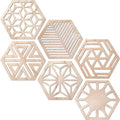 Ripeng 6 Pcs 11.8 Inch Boho Hexagon Wall Decor Farmhouse Wood Earthy Hexagon Wall Panels Modern Hollow Carved Design Rustic Abstract Decor for Living Room Kitchen Bedroom(6 Style)