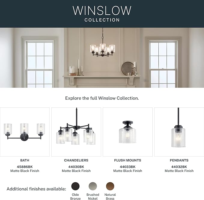 Kichler Winslow 21.5” Vanity Light in Black with Clear Seeded Glass, 3-Light Modern Bathroom Lighting Fixture, 45886BK