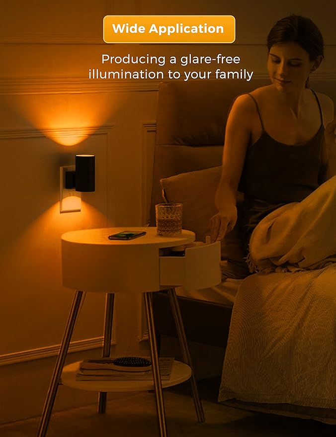 L LOHAS LED Night Light, Amber Nightlight, Dimmable Night Light, Light Sensor, Yellow Nightlight, 0-100LM, Sleep Light for Kids, Soft & Warm Light for Bedroom, Bathroom, 4 Pack