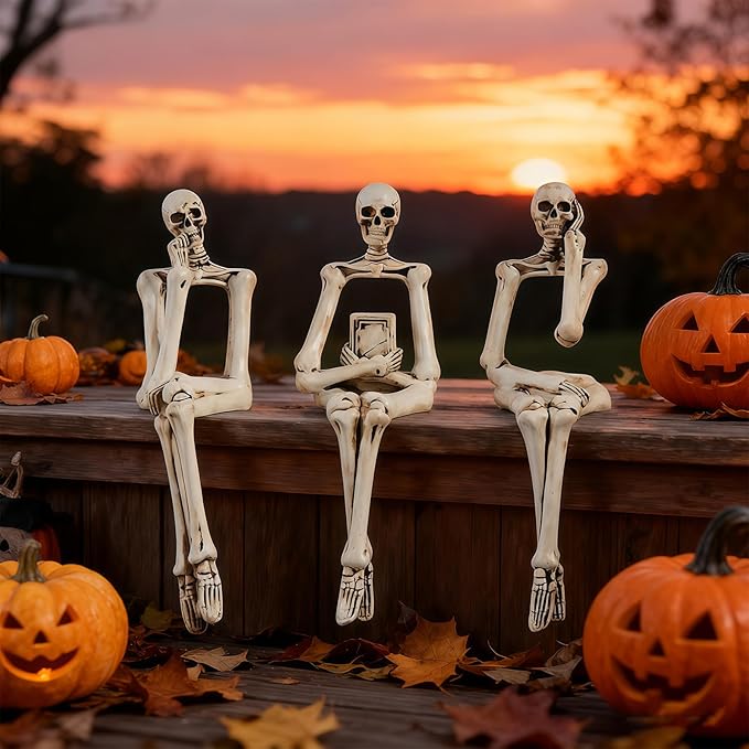 XINXUAN Halloween Decorations Skull Statue Home Decor - Modern Bookshelf & Desk Decor - 3 Piece Set (Retro - White)