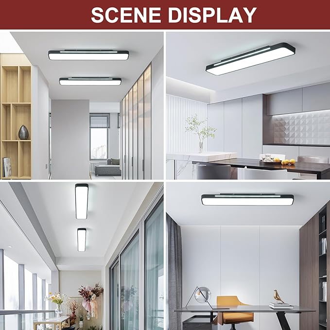 Modern LED Ceiling Light, 60W 6000K Linear Black Flush Mount Light Fixture, 39.4'' Low Profile Light Fixture Long LED Ceiling Lamp for Bedroom Living Room Hallway Kitchen (Cool White Light)