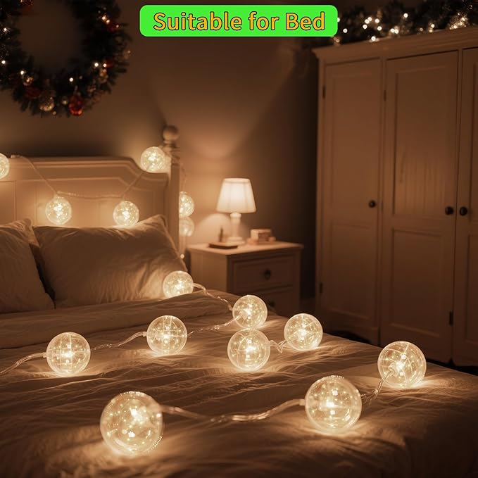 9 Pack Globe String Lights, 10.3FT LED String Lights Indoor, G100 Waterproof Decorative Christmas Lights Ball Bulbs, Built-in 15 LEDs, Warm White Plug-in Fairy Lights for Patio, Bedroom, Halloween