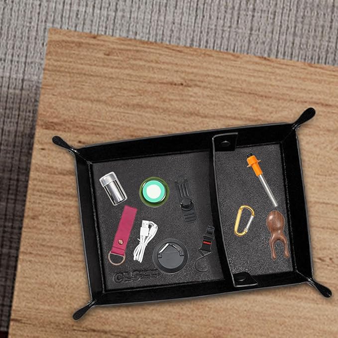 PU Leather Storage Tray Desktop Storage Organizer Tray Jewelry Tray Catchall Tray for Keys Wallet Organizing Accessories Car, Black