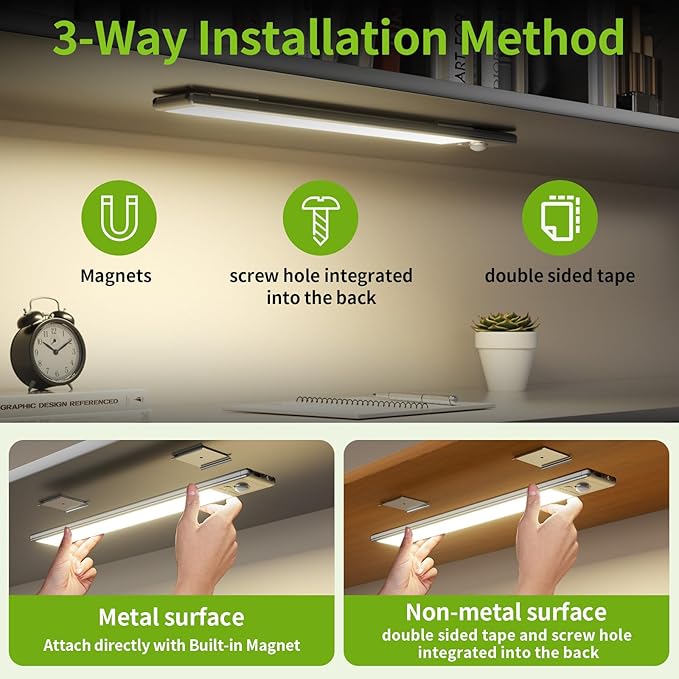 Under Cabinet Lighting, 2 Pack Motion Sensor Light Indoor, 88 LED USB Rechargeable Battery Operated, 3 Levels Dimmable Magnetic Closet Lights, Wireless Under Counter Lights for Kitchen Stairs Hallway