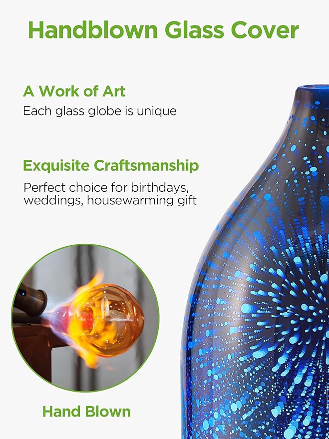 InnoGear Essential Oil Diffuser, 150ml Handmade 3D Glass Aromatherapy Defuser Air Difusor Ultrasonic Cool Mist Humidifier with Timers Waterless Auto Shut-Off