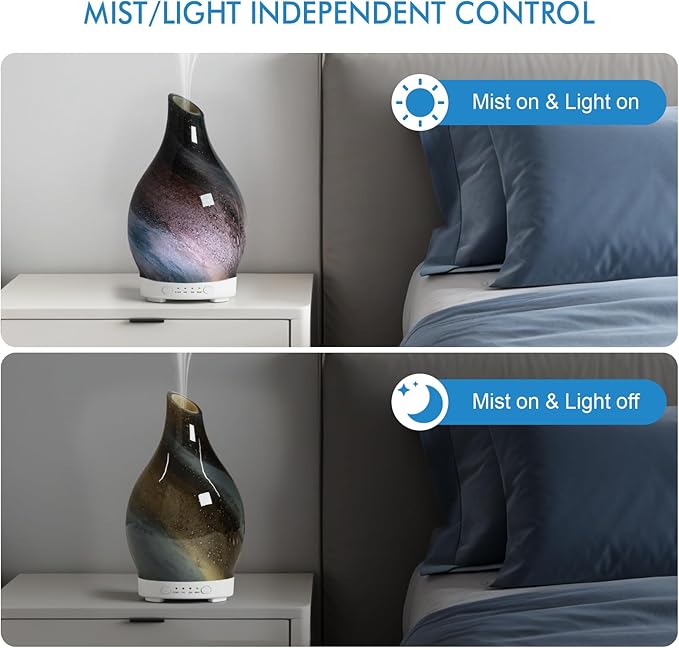 Essential Oil Diffuser Aromatherapy Diffuser - Art Glass Oil Diffuser with Auto Shut-Off Protection 4 Timer Setting 7 Colors Changed LED Night Light for Home Office Decor Gift (Starry Blue)