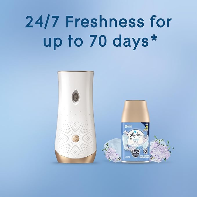 Glade Automatic Spray Refill and Holder Kit, Air Freshener for Home and Bathroom, Clean Linen, 6.2 Oz