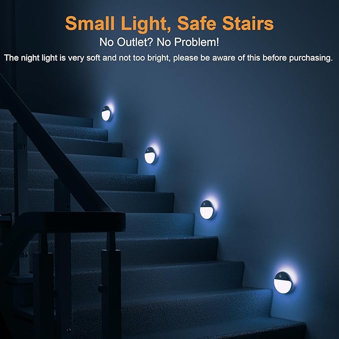 2 Pack Azure Battery Night Light, Motion Activated Night Light, 2.6" Small Sticky Lights, 3 Light Modes, Dimmable Battery Operated Lights for Travel, Toilet, Bathroom, Closet, Stairs,Corridor