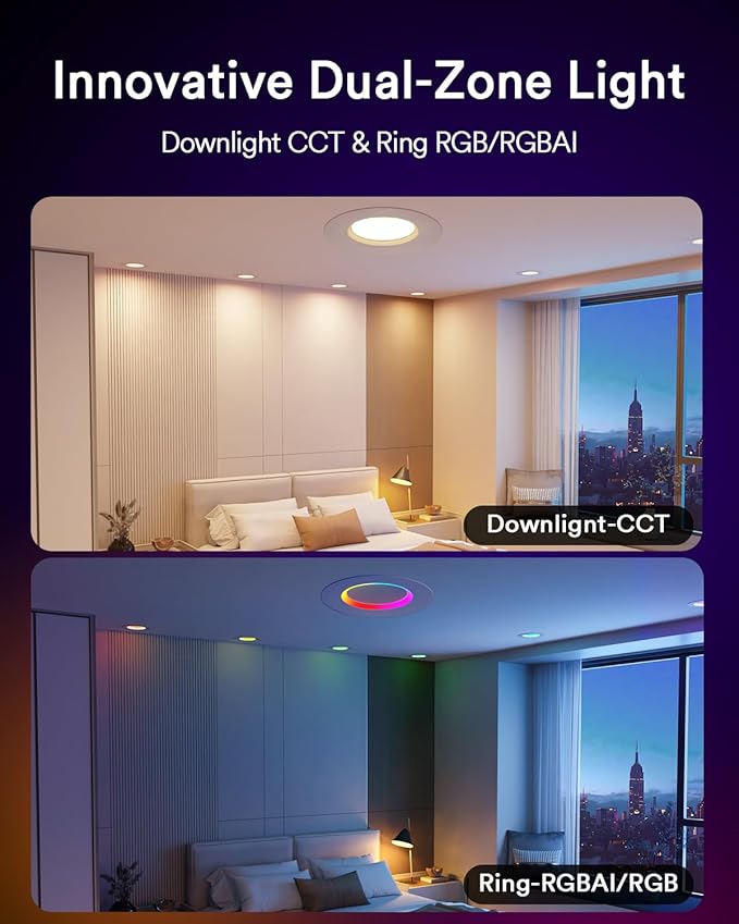 Lumary Smart Retrofit LED Recessed Lighting 6 Inch, Wi-Fi Bluetooth Direct Connect, RGBAI Retrofit Baffle Trim Can Lights, 66 Scene Modes, Work with Alexa Google, ETL IC Rated, CRI90 1000lm,4 Pack