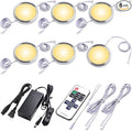 Kitchen Underneath Cabinet LED Puck Light, Hutch Backsplash Back Lighting, 110V Plug in & Hardwired, Wireless RF Remote Control Dimmable, Linkable, White Wires, Warm White 2700K, 6 Lights