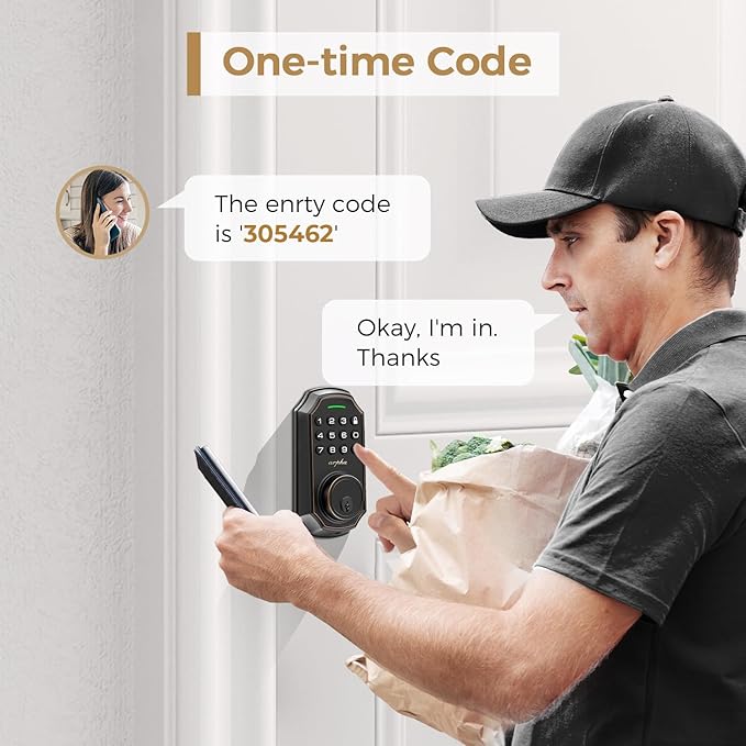 Arpha Keyless Entry Door Lock, WiFi Smart Keypad Front Door Deadbolt, Supports Amazon Alexa Voice Control, Google Assistant, Online App Control, Anti-Peeping Password, One-Time Code, Auto Lock