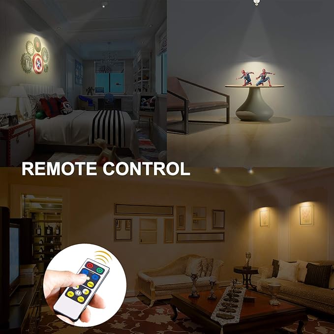 BIGLIGHT Battery Operated Accent Lights, Wireless Spotlight, LED Puck Light, Dimmable Uplight with Remote, Stick on Lights for Painting Picture Frame Artwork Closet Tree Plants
