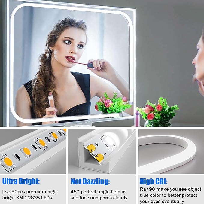 MY BEAUTY LIGHT LED Vanity Lights Strip for Mirror, 6000K Bright Daylight White Vanity Mirror Lights, 4.92FT Dimmable Makeup Light, ELT Approval 24V Stick on Lights for Mirror