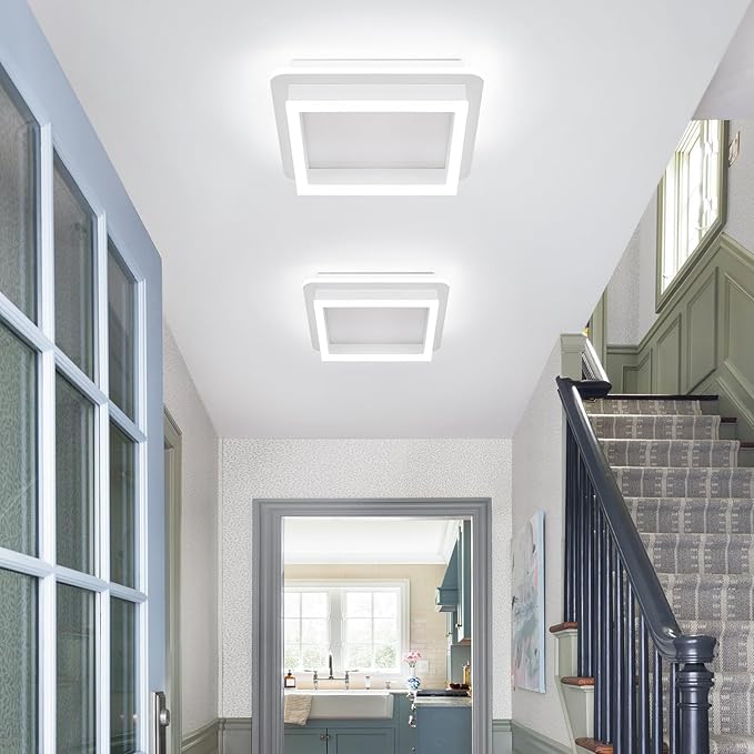 CANEOE 3 Packs Square Flush Mount Ceiling Light, 6000K Black Modern LED Ceiling Light Fixture, Minimalist Hallway Lighting Fixture Ceiling Lamp for Hallway Entryway Bedroom Balcony (White)