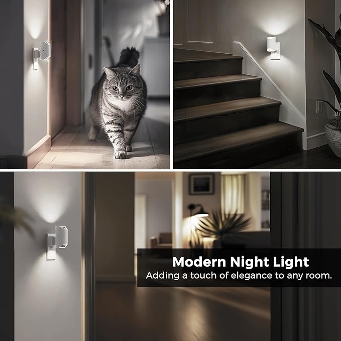L LOHAS LED Night Light, Night Lights Plug into Wall, 5000K Daylight White, Dimmable Night Light 0-100LM with Light Sensor, Plug in Night Light for Hallway Bathroom Kitchen, 2 Pack
