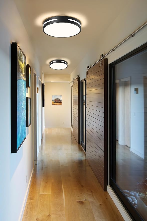 Modern Black Flush Mount Ceiling Light Mid-Century LED Ceiling Light Bedroom Light Fixture Minimalist Ceiling Lamp for Laundry Room Kitchen Hallway Bedroom 11.81 Inch