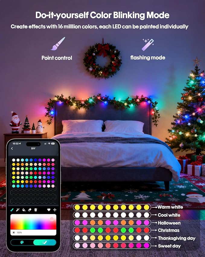 Smart Star Fairy Lights 16.4Ft, 16M Color Changing String Lights with Remote & APP Control, Music Sync, Timer, RGB DIY Colored Twinkle Lights Hanging for Indoor Bedroom Party Christmas Decor