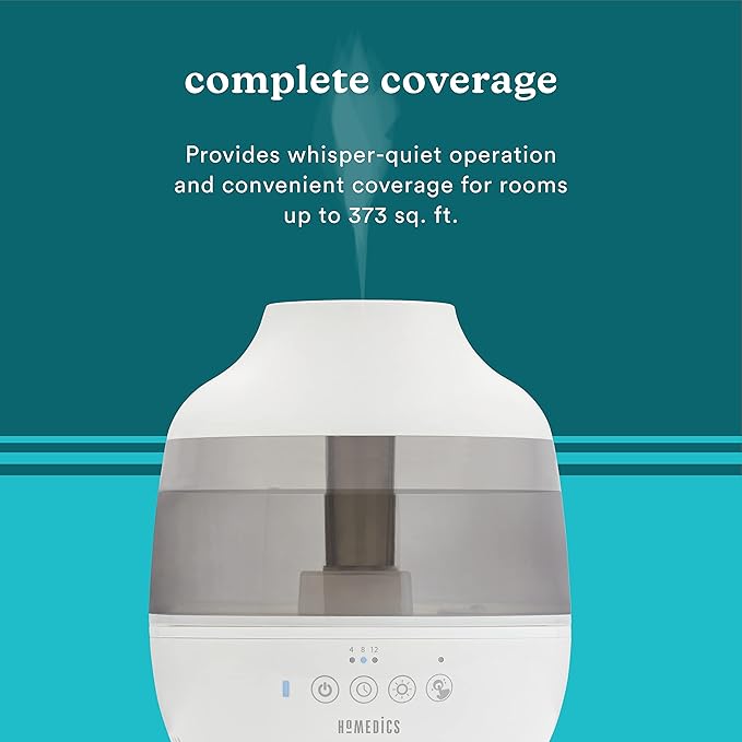 Homedics TotalComfort Humidifier – Large Air Humidifiers for Bedroom, Plants, Office – Cool Mist, Essential Oil Pads and Built-In Timer, 7-Color Night-Light, 2 Mist Settings, White