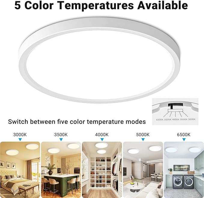 2 Pack LED Flush Mount Ceiling Light,9Inch 18W,3000K/3500K/4000K/5000K/6500K 5 Color Temperatures Ceiling Light Fixture for Kitchen Porch Hallway Bedroom Bathroom and Closet,White