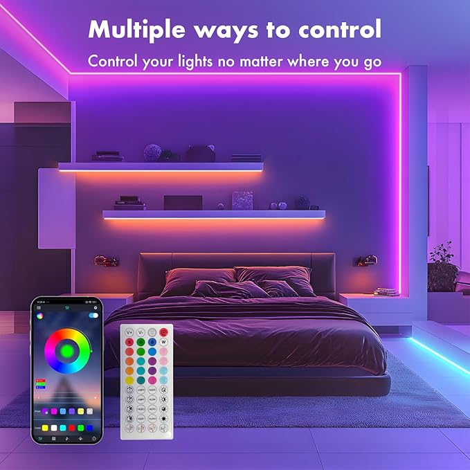 Neon Rope Lights, 65.6FT RGB LED Strip Lights, Waterproof IP67 LED Lights for Bedroom, DIY Design, Music Sync, 44 Key Remote Control, Multiple Modes for Bedroom, Holiday Decoration
