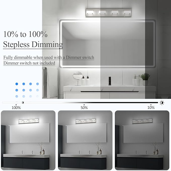 Ralbay 5 Color Temperature Brushed Nickel Vanity Lights for Bathroom Dimmable Acrylic Modern LED Bathroom Lighting Fixtures Brushed Nickel