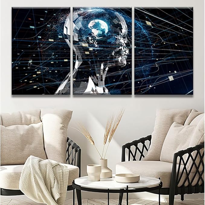 Wall Art for Living Room 3 Artificial Intelligence Pictures Posters for Home Room Office Wall Decoration, Wall Art Artwork Wooden Framed Gallery-Wrapped Ready to Hang, 16x24inchx3