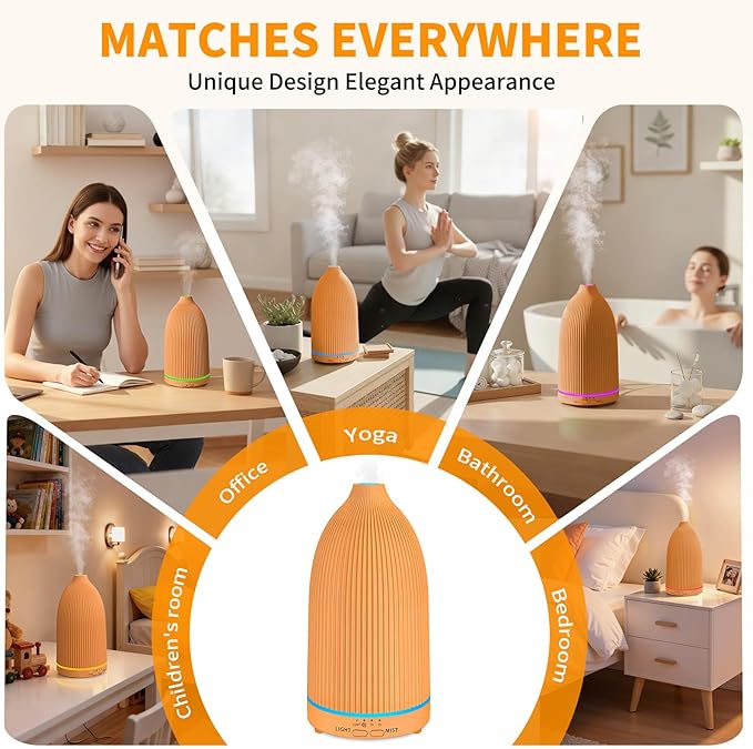 URPOWER 100ML Essential Oil Diffuser Ultrasonic Cool Mist Humidifier with 7 LED Lights, Timer & Auto-Off Quiet Aromatherapy Scent Diffuser for Home Bedroom Office Relaxation