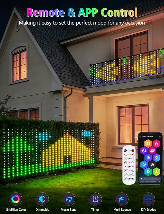 echosari 600 LED Net Lights Outdoor, 3.7 * 9.5ft Smart RGB&IC Net Lights with App/Remote Control, DIY Modes, Waterproof Mesh Light for Patio Bush Decor (Dark Green Wire)