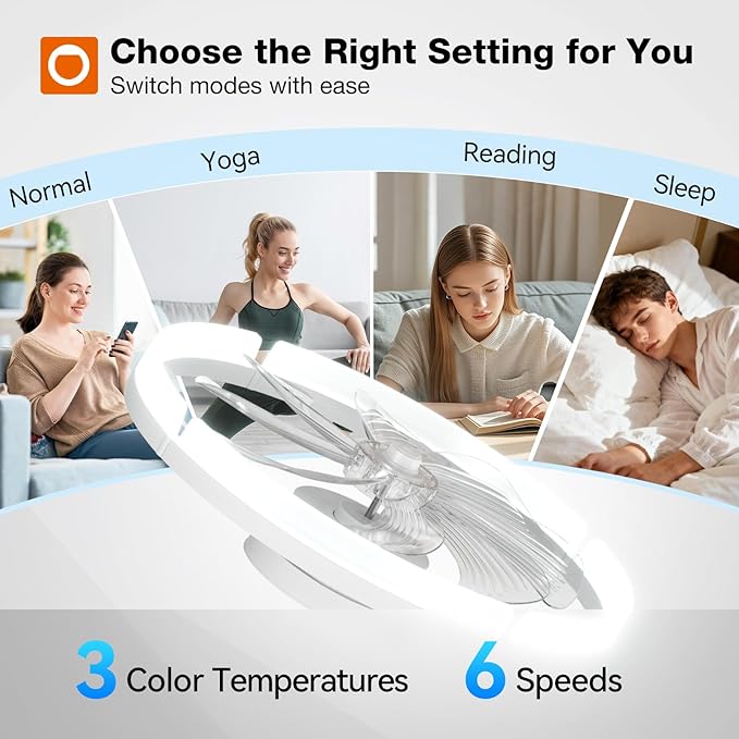 addlon Ceiling Fans with Lights and Remote, 20'' Low Profile Ceiling Fans, 3000-6000K Dimmable Modern Flush Mount LED Fan Light, Fandelier Ceiling Fan for Bedroom, Kitchen, Living Room, White
