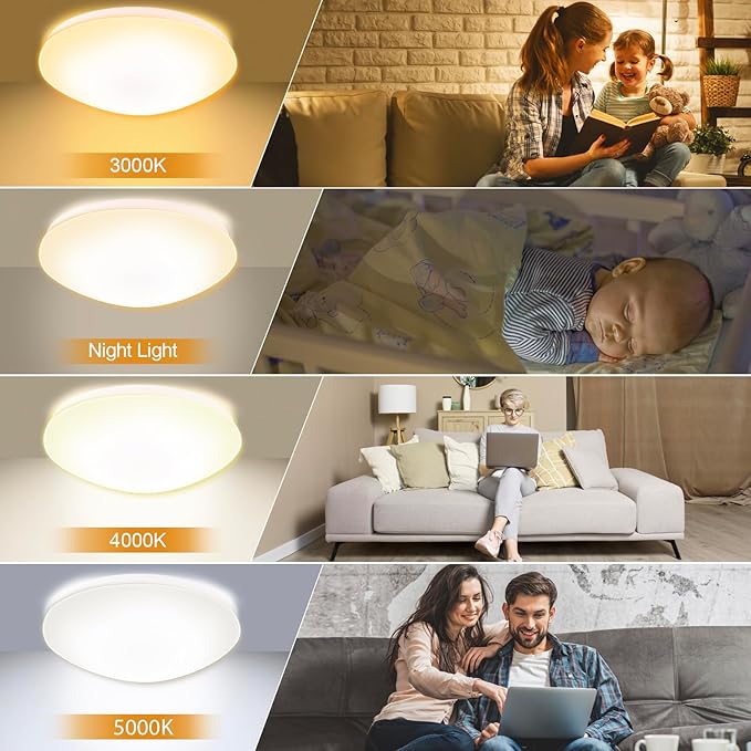 13 inch Flush Mount Ceiling Light, Dimmable LED Ceiling Fixture with 3 Color Temperatures (3000K/4000K/5000K), Ultra Thin Round Design for Kitchen, Bathroom, Bedroom, Hallway - ETL Certified
