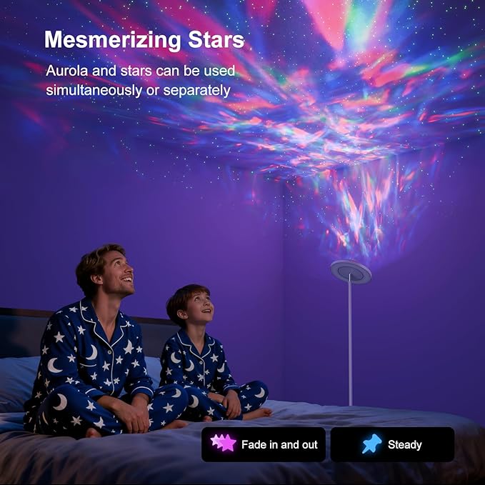DUSKTEC Floor Lamp with RGB Star Projector, 15W 1400LM Dimmable 4 Color Temperatures LED Standing Lamp with Remote, Modern Tall Corner Lamp for Living Room, Bedroom, Office (White)