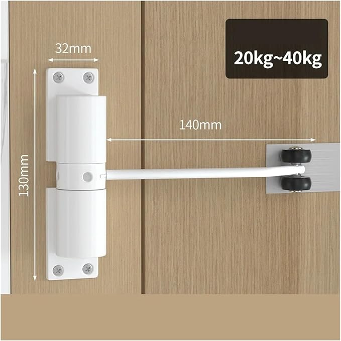 30kg Adjustable Tension Door Closer Automatic Safety Spring Heavy Duty Easy to Convert Hinged Doors to Self Closing(White)