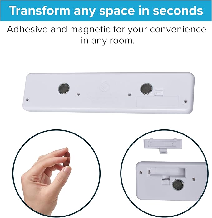Brilliant Evolution 0.9" Ultra-Thin Wireless Under Cabinet Lights Battery-Operated LED Fixtures - 8.5" L Stick-On Push Lighting - 65 Lumens Warm White, Timer Included for Kitchen, Closet NAD Counter
