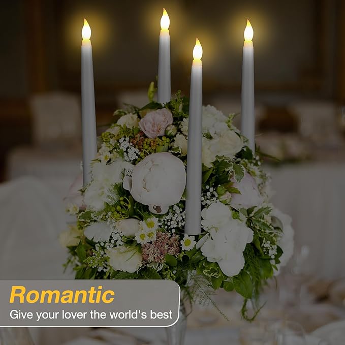 Tuanse 24 Pack Flameless Flicker Taper Candles Bulk with Remote and Timer, Battery Operated LED Warm White Taper Candles Light for Home Wedding Decoration Gifts(White,10 Inch)
