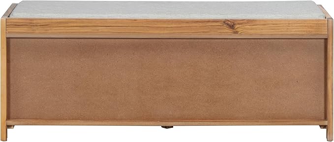 Amposei Modern Classic Storage Bench 43.3-Inch Wooden Entryway Shoe Storage Bench Cabinet with Removable Seat Cushion & Sliding Shutter-Style Doors for Living Room Entrance Hallway, White Washed