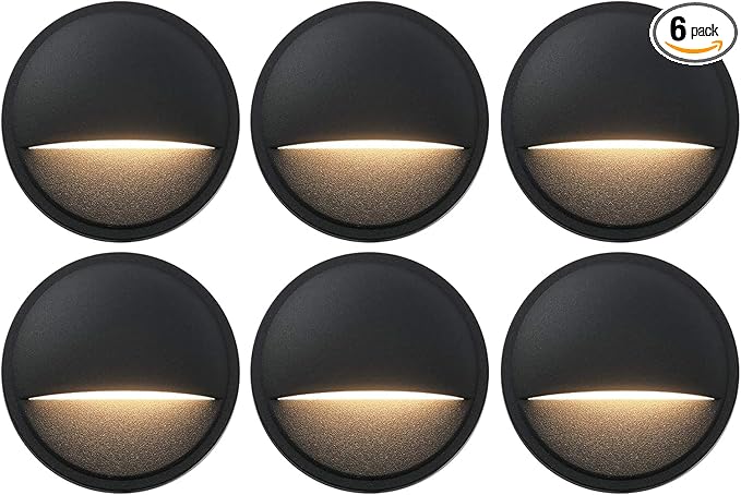 GKOLED Low Voltage Deck Post Lights, LED Landscape Stair Riser Step Fence Lighting Fixture, Die-cast Aluminum 12V AC/DC Light, Black Powder Coated Finish, Complete Light UL-Listed, 6-Pack