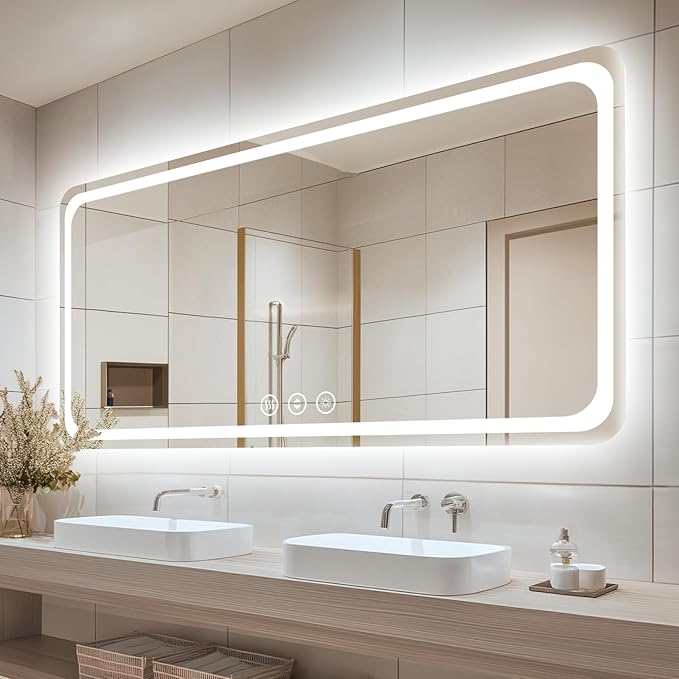 72" x 36" Led Bathroom Mirror with Lights, Anti-Fog & Tri-Color Lighting - Wall Mounted Shaving Mirror with Touch Sensor, Waterproof & Smart LED Vanity Mirror,Tempered Glass, Dimmable Smart Mirror