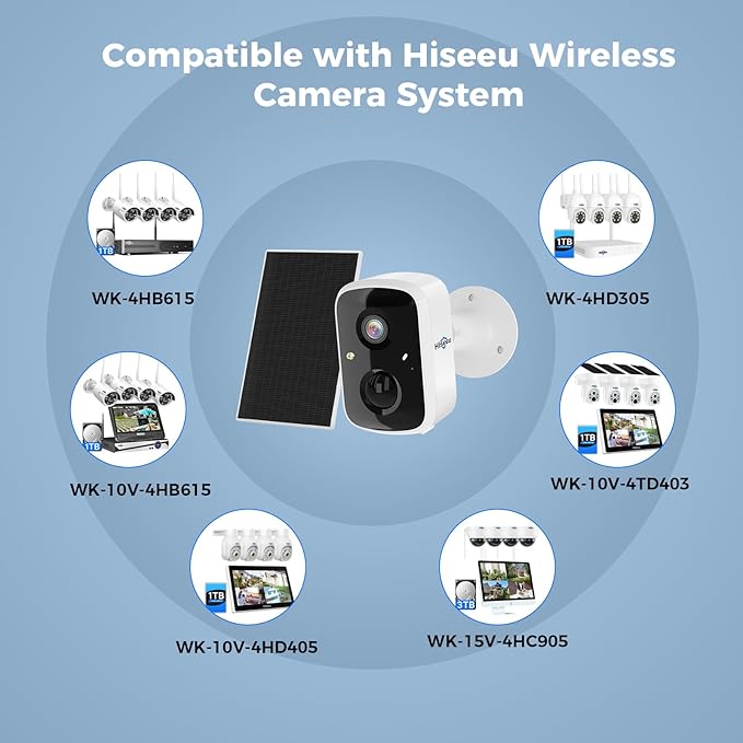 Hiseeu Solar Camera Security Outdoor, 3 Pack 100% Wireless 3K 4MP Surveillance Indoor WiFi Smart Cameras for Home Security Outside, PIR/AI Motion Detection, Waterproof, Color Night Vision, 2-Way Audio