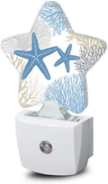 Ocean Starfish Coral Night Light,Coastal Beach Plug-in Star Night Lights with Dusk-to-Dawn Sensor for Bedroom,Bathroom,Living Room Sleep Friendly Lamp for Women Girls Boys Gift,0.5W