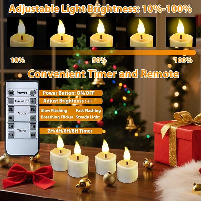 Rechargeable Flickering Flameless Candles, 8 Pcs Fake Electric Tea Lights with Remote Control and Timer, Safe & Realistic Flame Effect LED Candles for Party, Wedding, Aniversary, Easter Decor