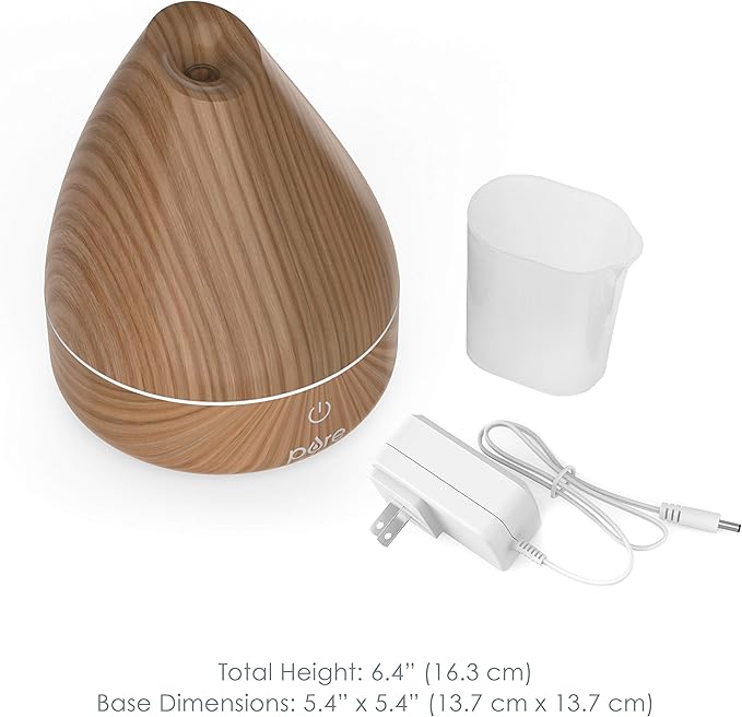 Pure Enrichment PureSpa Natural Aromatherapy Oil Diffuser (Natural) - Ultrasonic Air Deodorizer with 200ml Water Tank, Wood-Grain Accents, Soft Color-Changing Lights, and Auto Safety Shut-Off