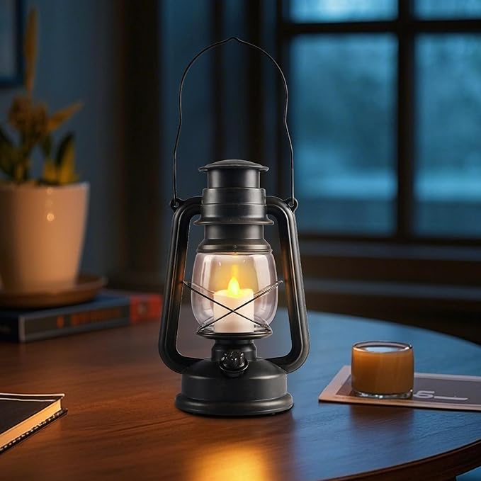 2-Pack Vintage LED Lanterns with Moving Flame Flickering- 9.5" Decorative Flameless Battery Operated Lamps with Timer for Outdoor Garden, Patio & Indoor Decor - Bronze