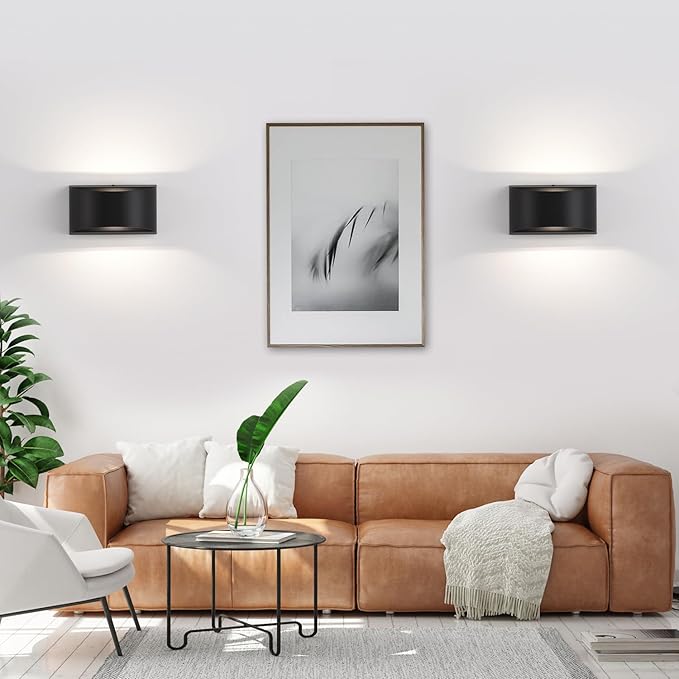 Black Modern LED Wall Sconces Set of Two Hardwired Wall Sconces Indoor Up and Down Wall Mount Light Hardwired Indoor Wall Lights(Bulb not Included)