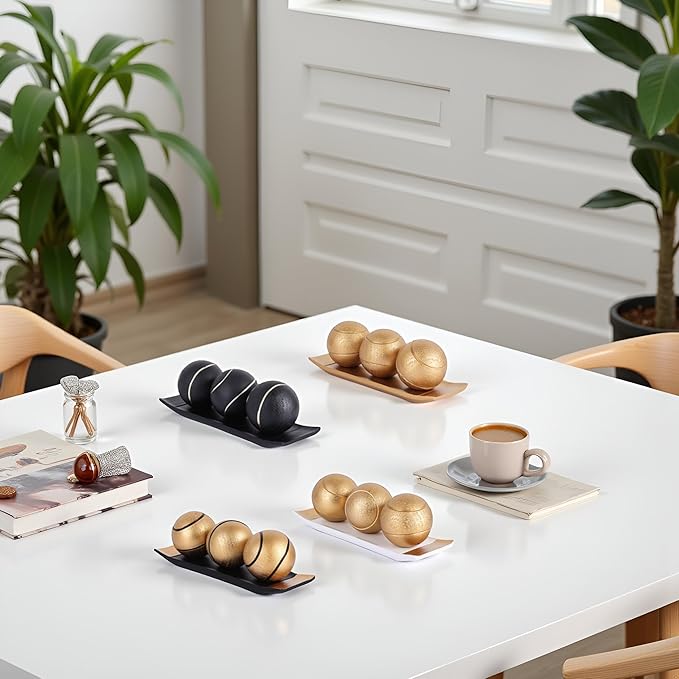 Small Decorative Tray and Orbs Balls Set,Gold Decorative Balls with Centerpiece Bowls for CoffeeTable,Living Room,TV Stand,Center Pieces Decoration for Table,Centro de Mesa de Comedor (Black Gold)