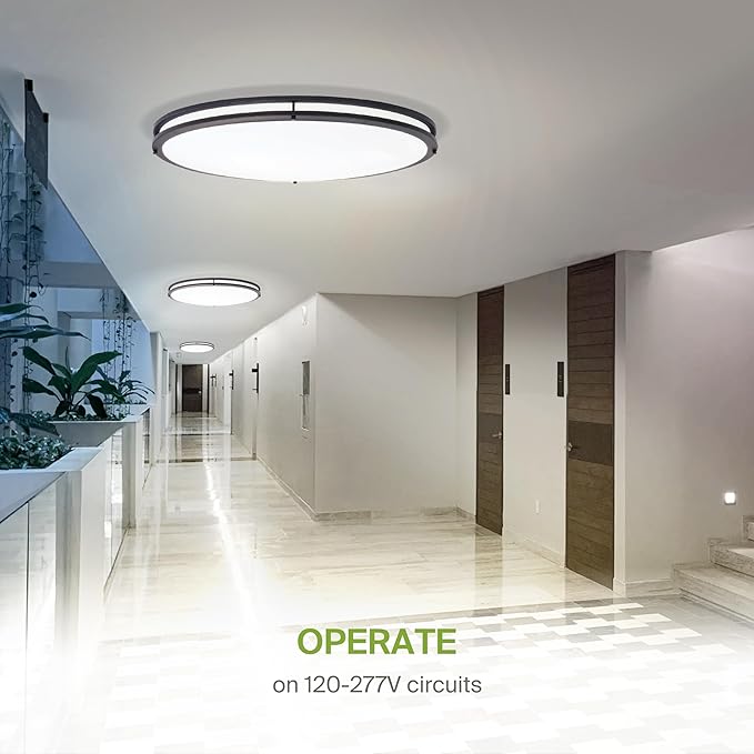 ASD LED 32" Oval Flush Mount Lighting, Close to Ceiling Light Fixture | 3CCT, Dimmable, Energy Star, ETL Listed | 45W 3750LM 3000-5000K 100-277V | Low Profile Double Ring Lamp | Dark Bronze