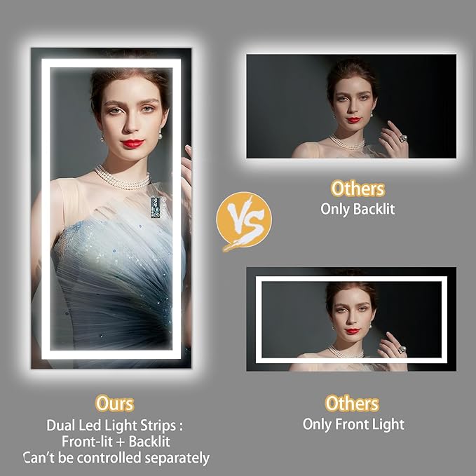 LUVODI Smart LED Bathroom Mirror: 71”x32”Large Wall Mounted Vanity Mirror with Bluetooth Speaker and Time Temperature Display - Dimmable Lighted Modern Makeup Mirror with Front&Back Lit Anti Fog